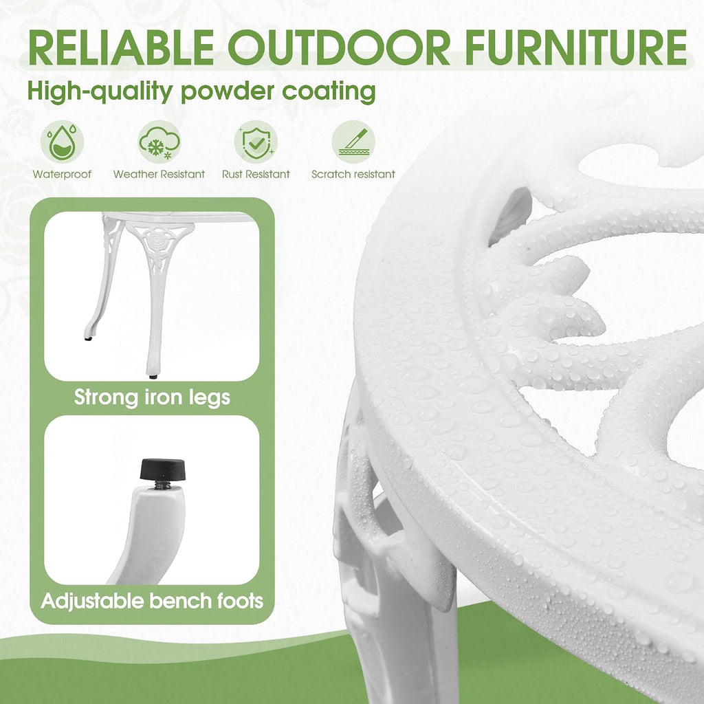 Outdoor Bench, Cast Aluminum Double Seating with Backrest and Armrests, Mental Outdoor Furniture , Porch, Garden