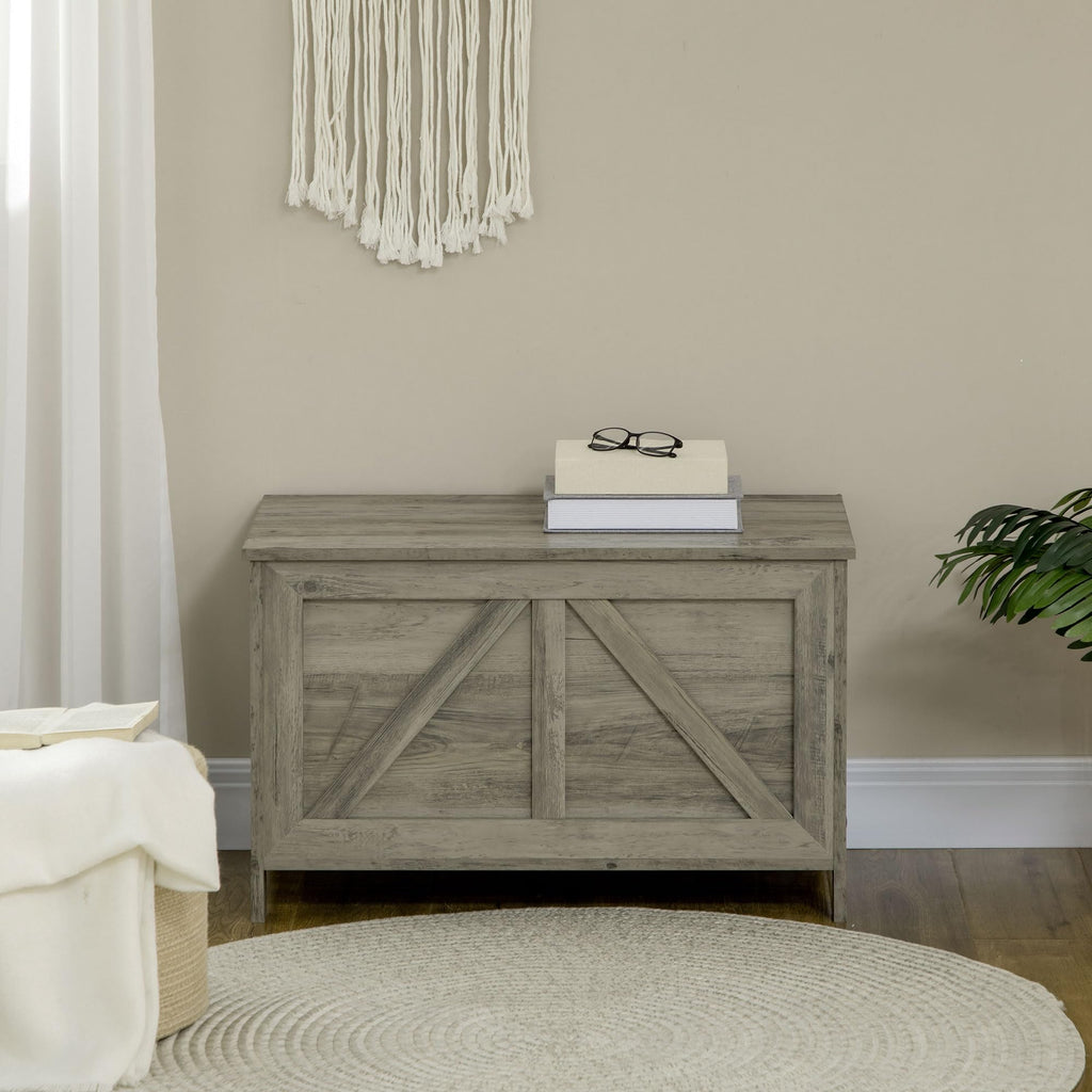 30" Farmhouse Storage Bench Lift Top Storage Chest in Gray