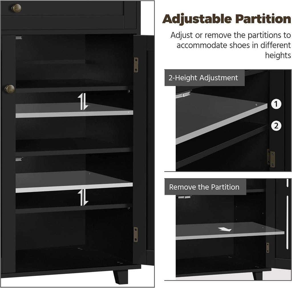 Shoe Cabinet, 4-Tier Shoe Storage Cabinet with Drawer & Adjustable Shelves, Shoe Rack Cabinet , Black