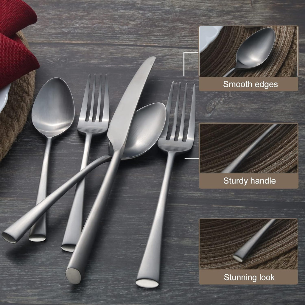 Bailey 20-Piece Forged Stainless Steel Flatware Set Cutlery Set,Service for 4,Matte Satin Finish,Dishwasher Safe…