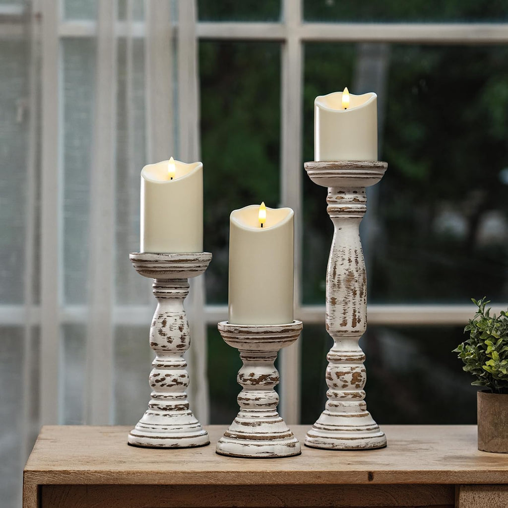 Farmhouse Wood Candle Holders for Pillar Candles Set of 3, Rustic Candle Holders for Table Centerpiece, 13" 9" 6"