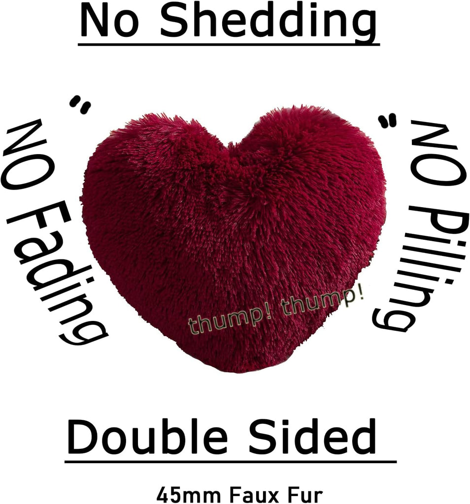 Fluffy Heart Throw Pillows, Shaggy Decorative Pillow, Cute Room Decor Decorations for Women Girls Kids (Dark Red)