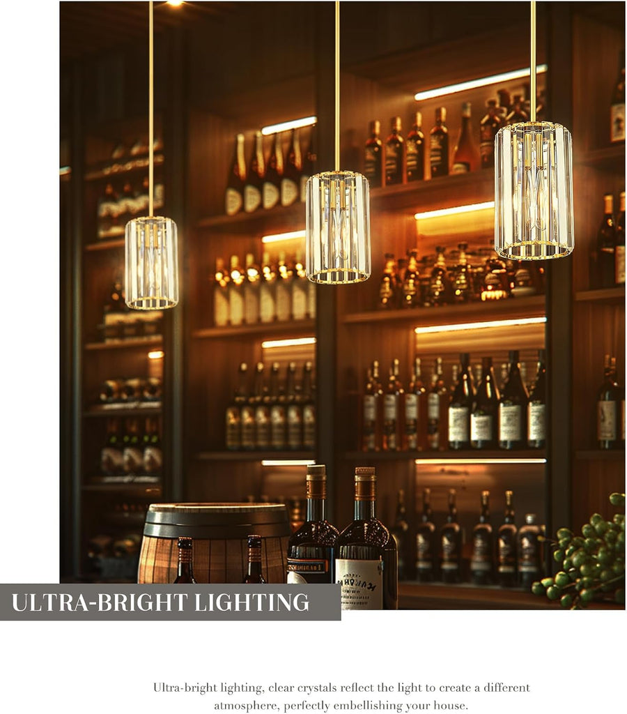 Crystal Pendant Lights, Hanging Light Fixture with Polished Gold Finish, Modern Mini Chandelier, Pendant Lights