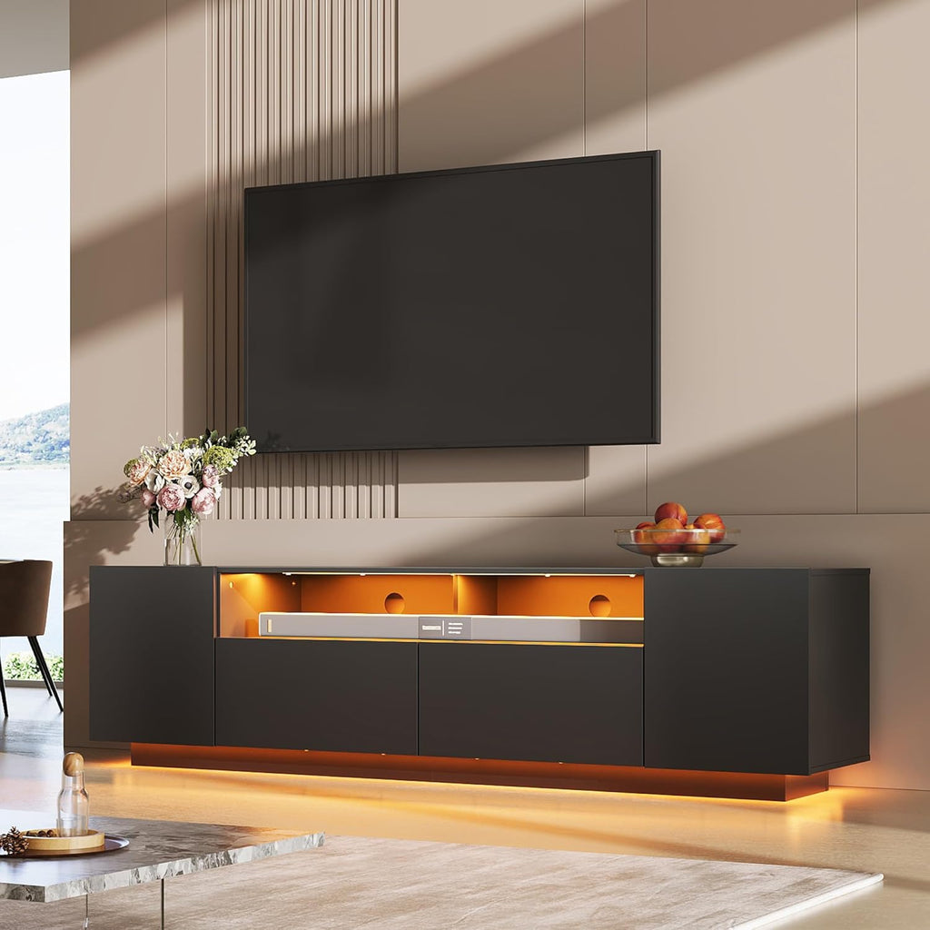 LED TV Stand with Large Storage Cabinet, Modern Entertainment Center for 55/60/65/70/75 Inch TVs, Sturdy TV Console