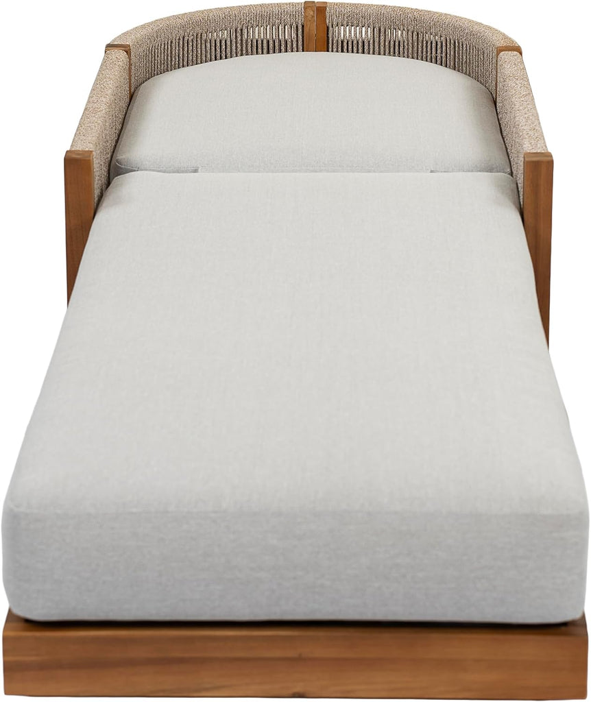 Acacia Wood Chaise Lounge Chair Outdoor with Handwoven Rope, Adjustable Backrest Sun Lounger Recliner, Patio