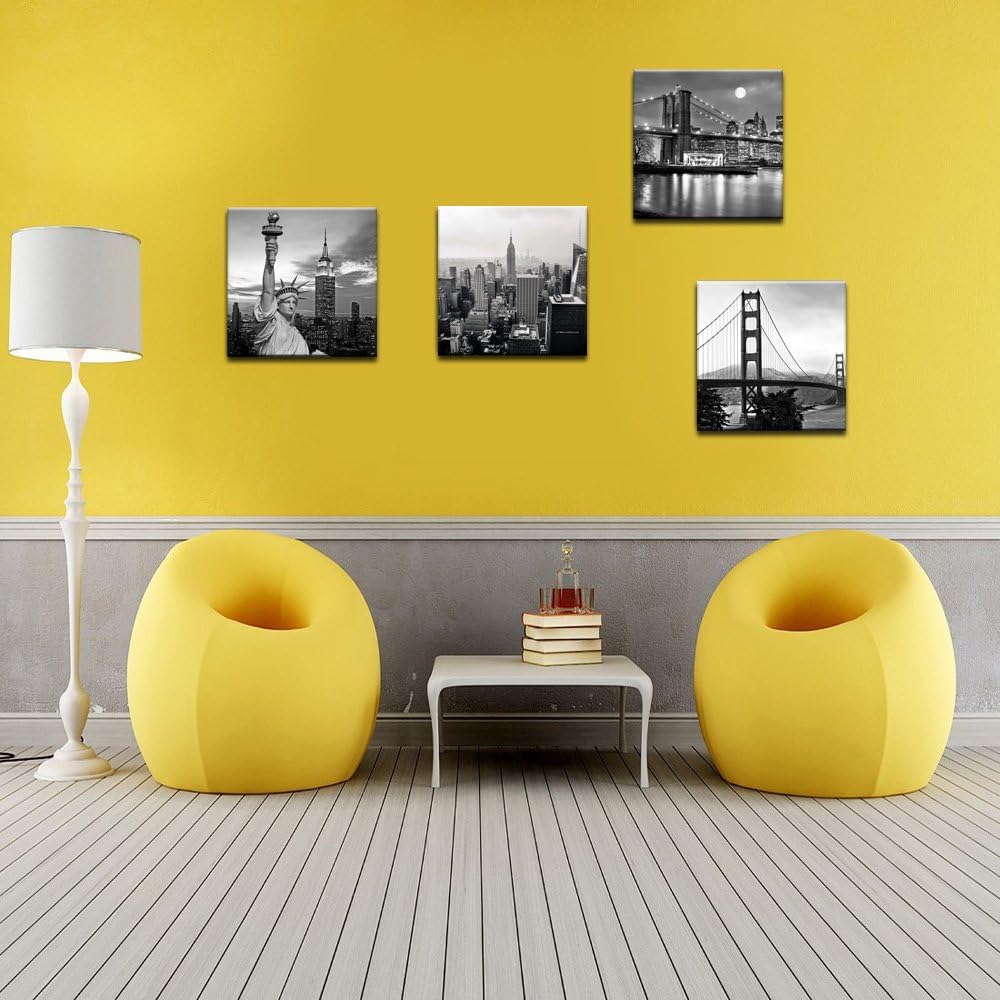 Black and White City Wall Art Modern Brooklyn Bridge Picture Prints US Cityscape Canvas Artwork Home Decor