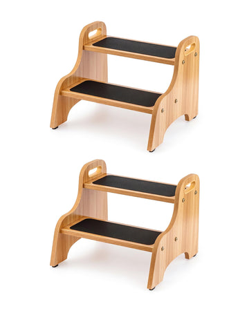 Wooden 2 Step Stool, 350 lb Capacity, Non-Slip, 2 Pack