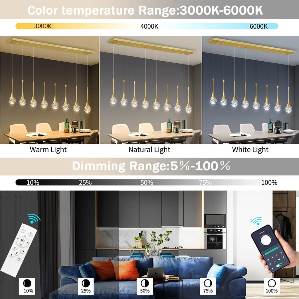 8 Light Modern Glam Crystal Rectangular Chandelier for High Ceiling LED Dimmable Ceiling Pendant Light Kitchen Island