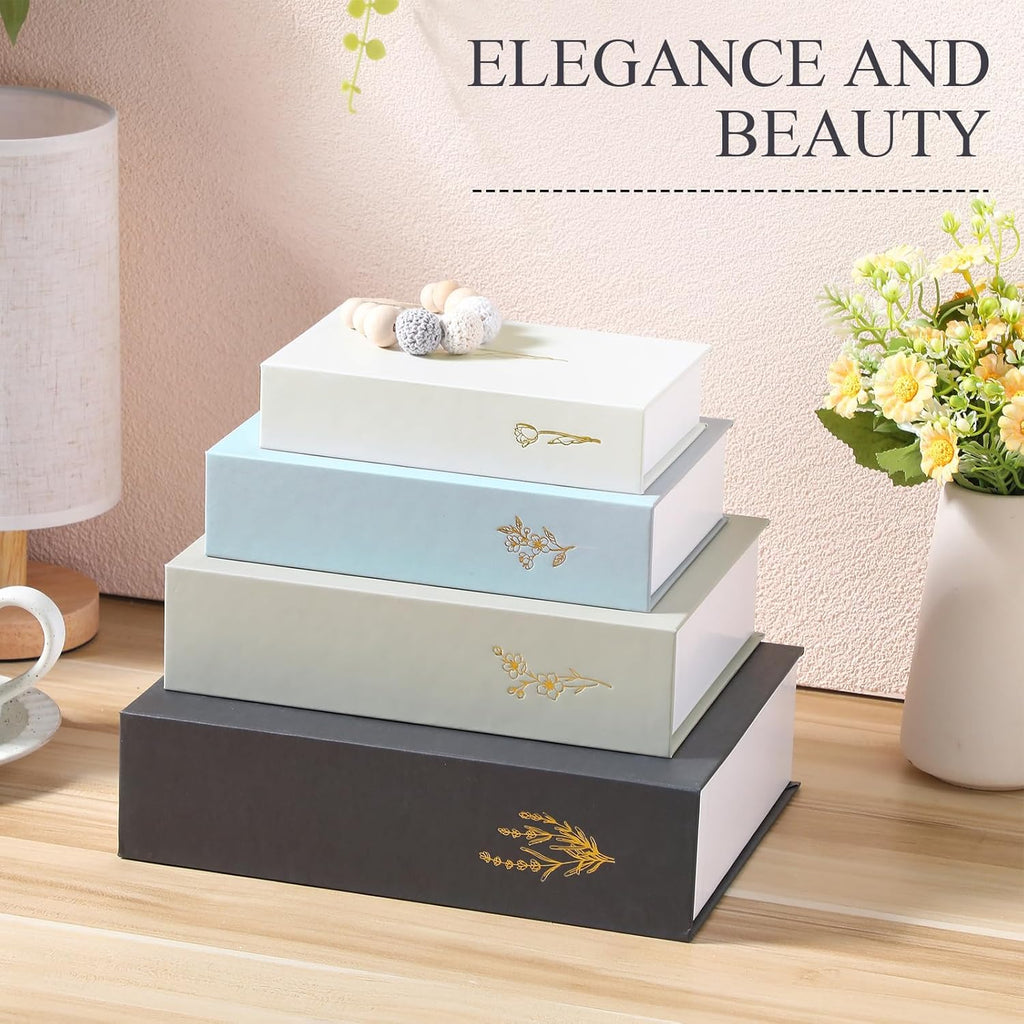 Set of 4 Decorative Books Boxes Faux Books Stacked for Modern Home Coffee Tables Bookshelves DIY Crafts Decor