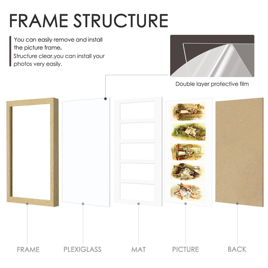 8x24 Solid Wood Collage Frame For 5 4x6 Photos