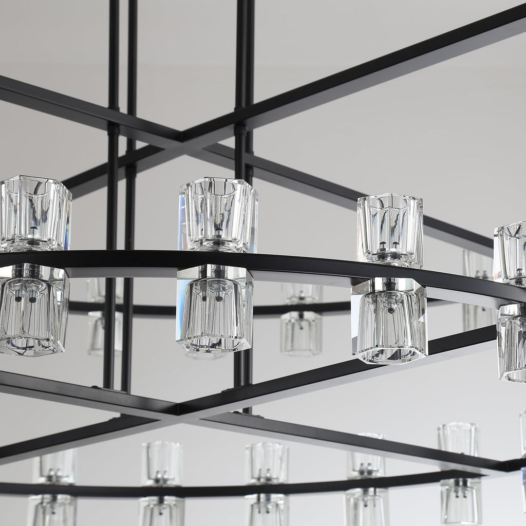 Inspired Arcachon Style 3-Tier Round Wagon Wheel Chandelier, 24" + 40" + 59" 124-Light Black — Grand Foyer & High Ceilings