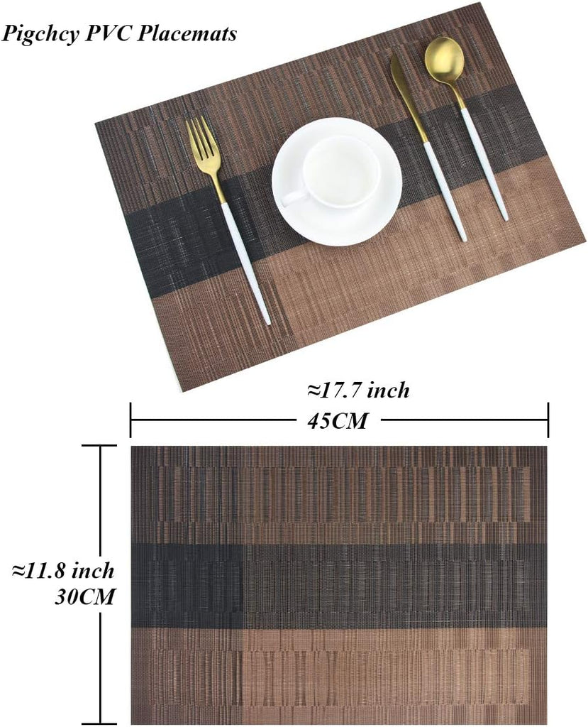 Placemats,Washable Vinyl Woven Table Mats,Elegant Durable Placemats for Dining Table (Bamboo-Brown) - Set of 6