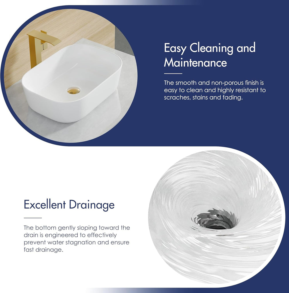 Bathroom Vessel Sink, Eridanus 18" x 13" White Vessel Sink Rectangular Bathroom Sink Porcelain Ceramic Vessel Sinks