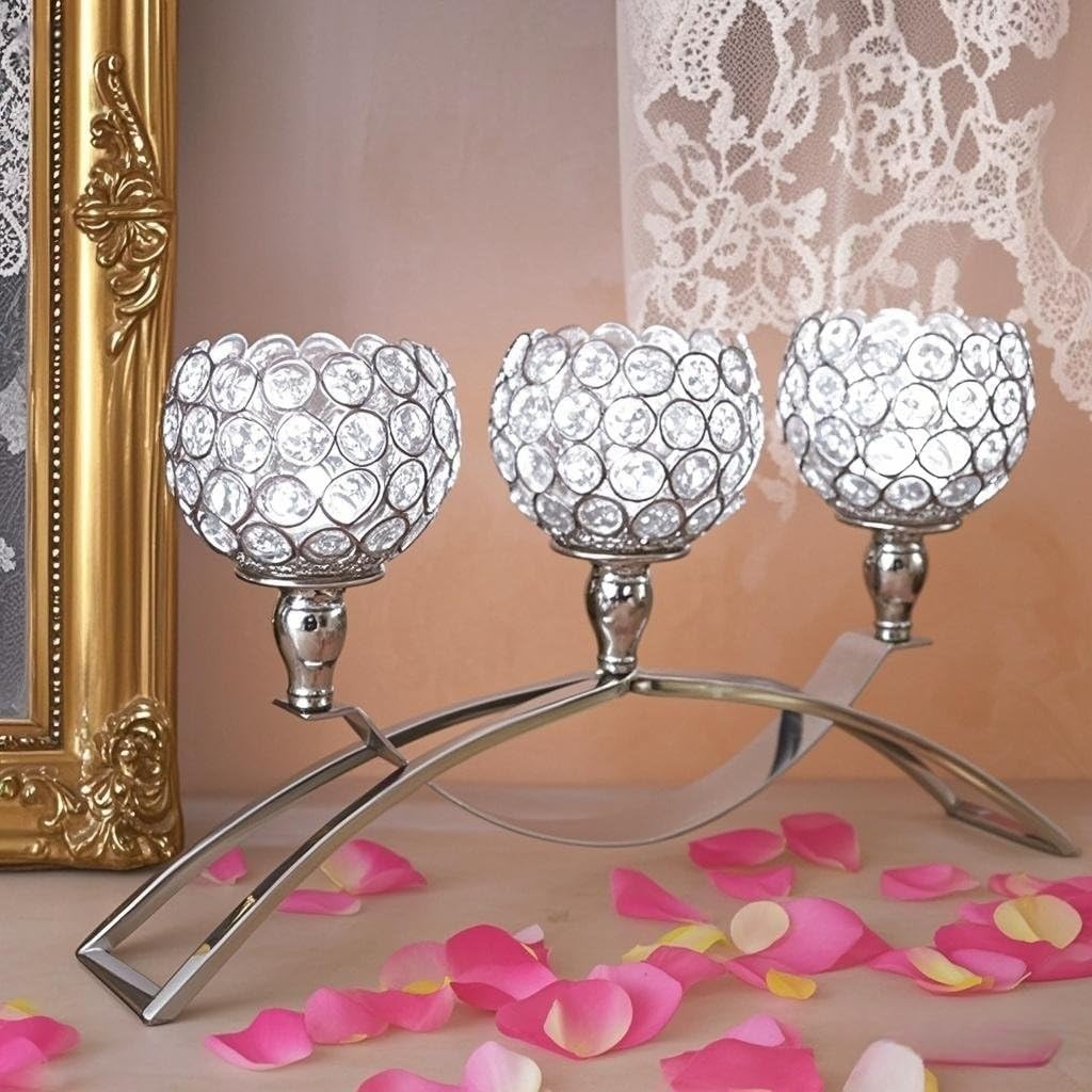Crystal Candle Holders 3 Arms Silver Candelabras,Candle Holder, Crystal Table Centerpieces,Buffet Cabinet Candelabra
