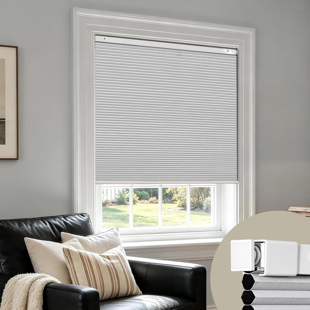 No Drill Cordless Cellular Shades, Blackout, Grey, 20x48