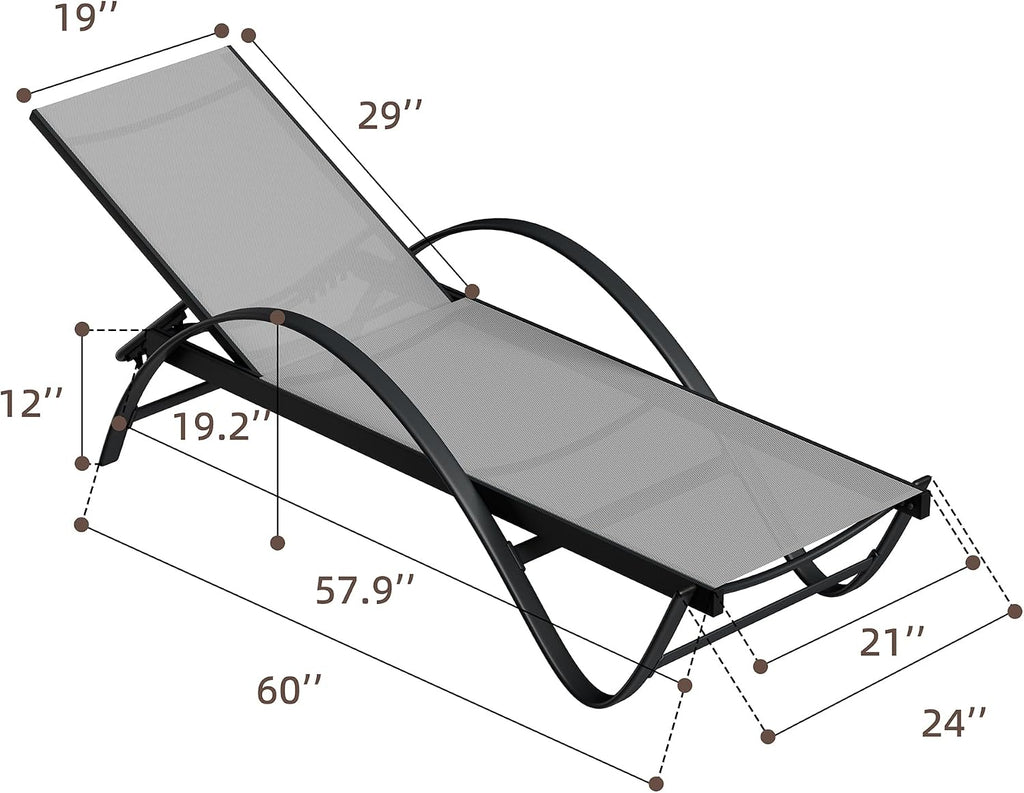 Patio Chaise Lounge Set of 2, Pool Chaise Lounge with Arm,Outdoor Lounge Chair with 5 Adjustable Backrest,Sunbathing