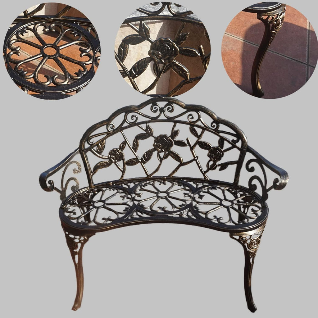 Garden Bench, Metal Aluminum Rose, Suitable for Garden Porch Park Front Porch Balcony Outdoor (Bronzed)