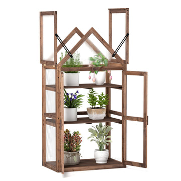 Cold Frame, Mini Wooden Green House w/Transparent Openable Roof