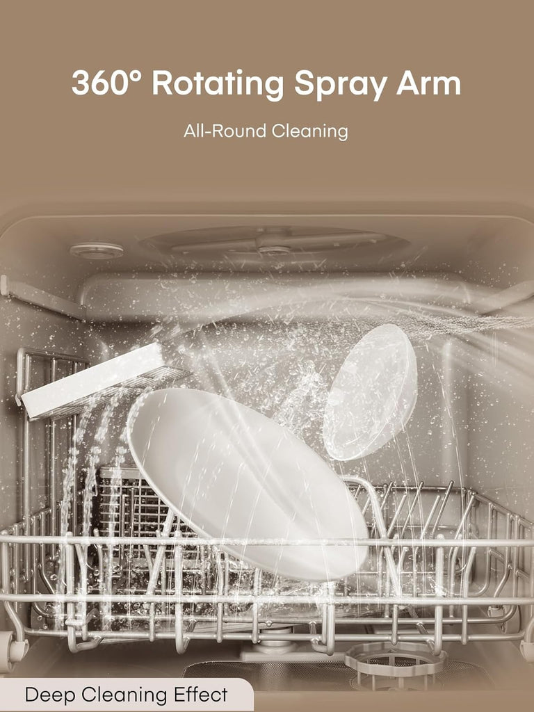 Countertop Dishwasher with Delay Start, No Hookup Needed, 5+1 Wash Programs, 360° Dual Spray, 167° High-Temp Wash