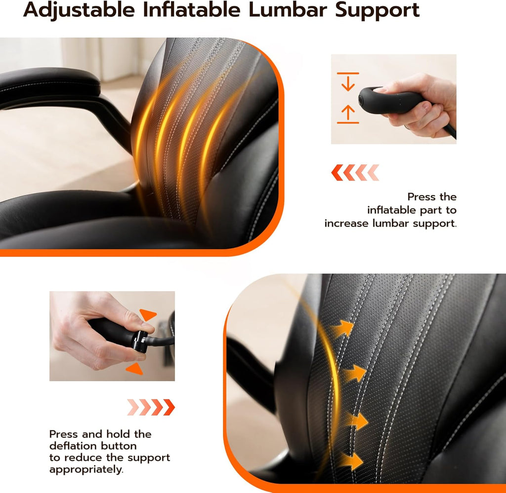 Office Desk Chair, Ergonomic Computer Chair with Padded Flip-Up Arms and Adjustable Lumbar Support, PU Leather