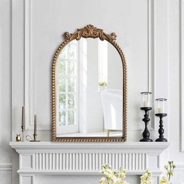 Gold Arch Mirrors, 20" x 32" Vintage Baroque Vanity Wall Mirror