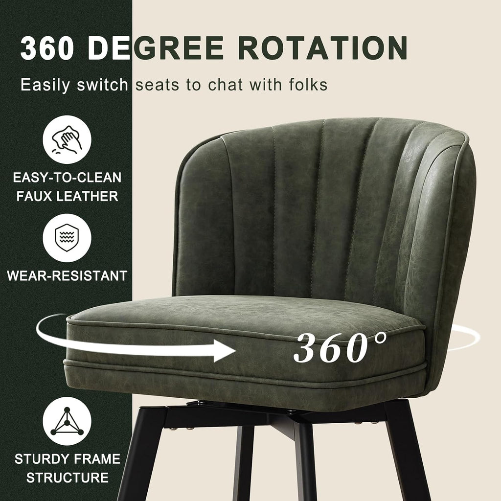 Swivel Counter Height Bar Stools Set of 2, 26'' Modern Barstools with Backs and Metal Legs, Upholstered Bar Chairs
