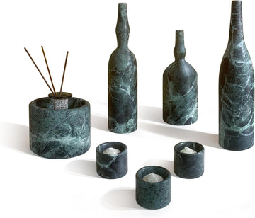 Diamond Green Natural Marble Living Room Decor Set Luxury 7-Piece Home Accessories Kit with Real Marble Candle