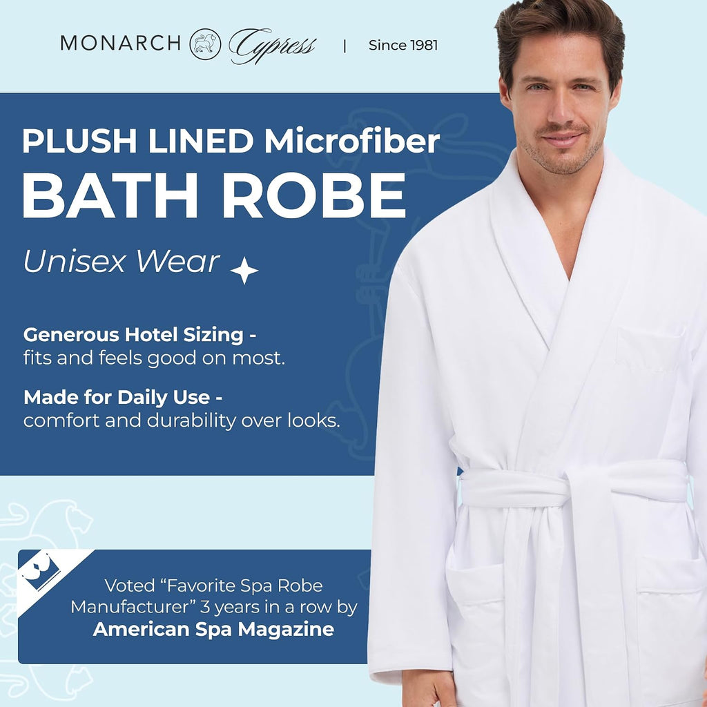Unisex Plush Lined Microfiber Bath Robe | Soft Shell with Polyester Lining, Resort-Grade Hotel & Spa Robe with Pocket