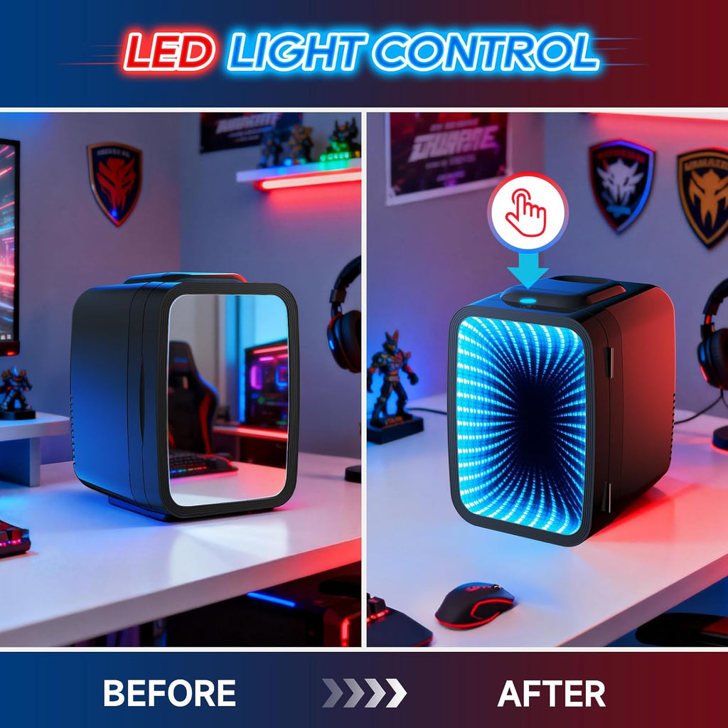Mini Fridge, 4L/6 Can Small fridge with Dimmable Gaming Light for Bedroom,Office,Gaming room and Car,AC/DC Portable
