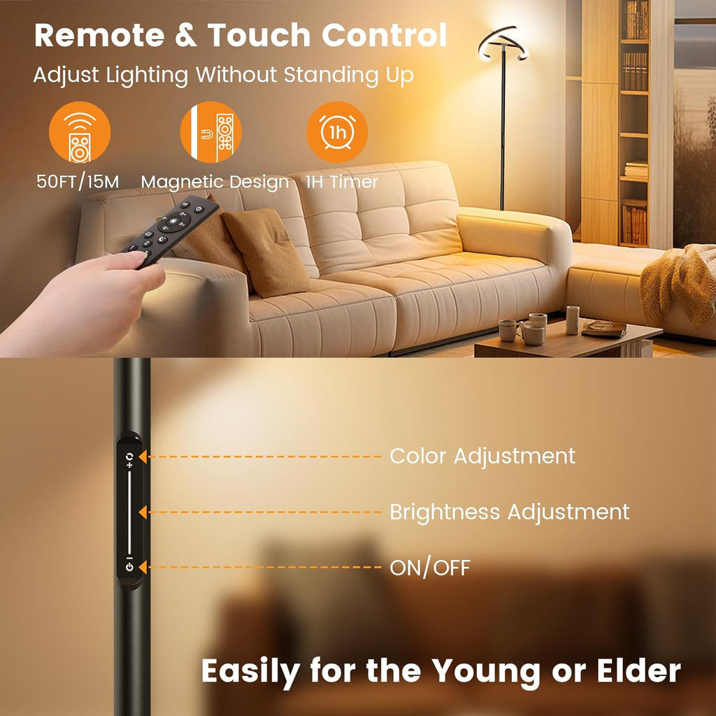 LED Floor Lamp - Rotatable Standing Lamp with Touch & Remote Control, 3000-6000K, 22W Modern Floor Reading Light