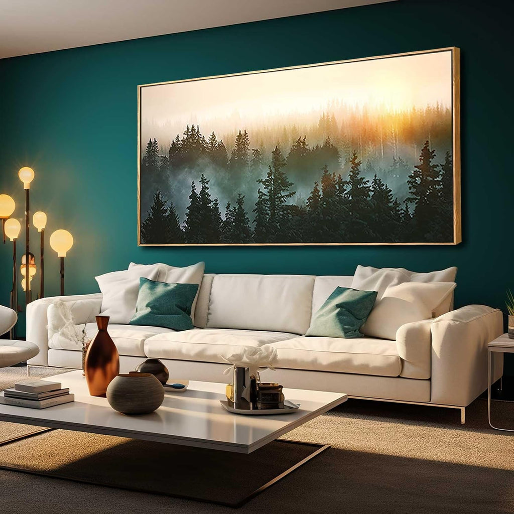 Large Foggy Forest Canvas Wall Art Landscape Mountain Painting Framed Wall Art Living Room Kitchen Office