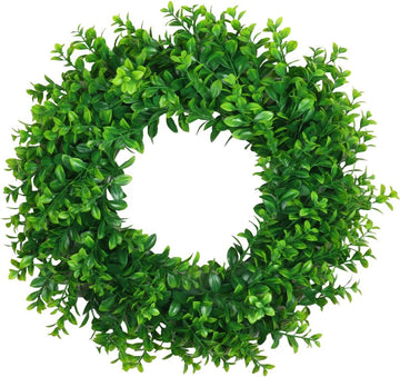 17" Front Door Boxwood Wreaths, Spring Summer Green Wreath