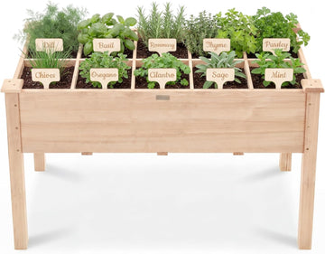 Best Choice Products Raised Herb Garden Bed Planter Box - Elevated Wooden Planter with 10 Grid Growing Compartments