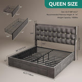 Queen Bed Frame with 3 Storage Drawers and RGB LED Lights