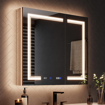 36x32 LED Lighted Medicine Cabinet with Mirror, Front & Backlit