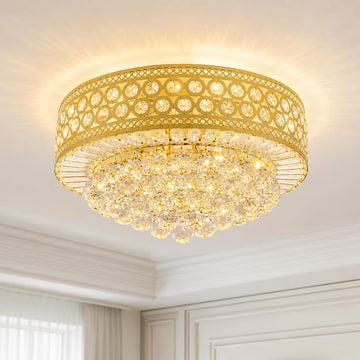 Luxury Crystal Ceiling Light Fixture, 20 inch Flush Mount Chandelier, Modern Round K9 Crystal Ceiling Light for