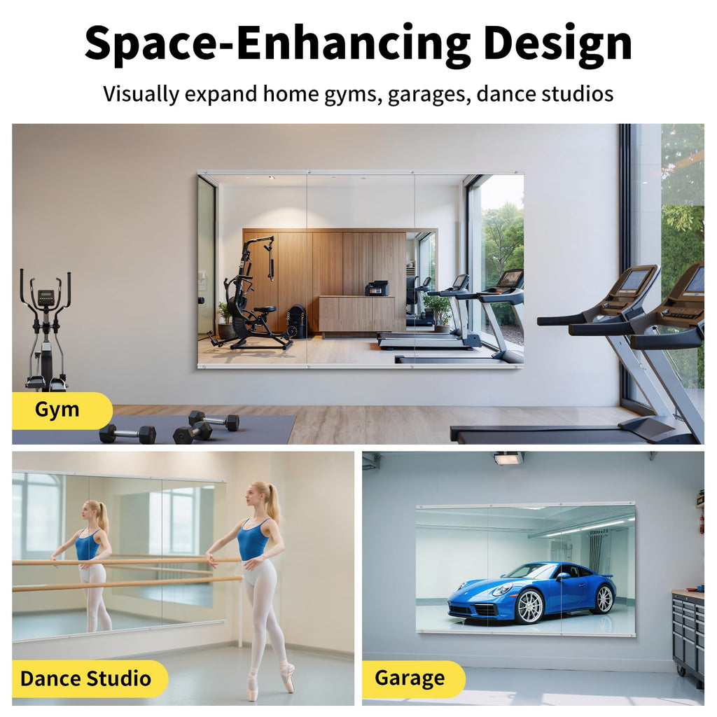 55x30 Gym Mirrors, 2-Pack, Frameless, Wall Mounted