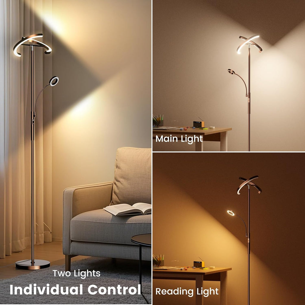 2-in-1 Brown LED Floor Lamp - 69" Dimmable Torchiere Standing Lamp with Remote Touch Control
