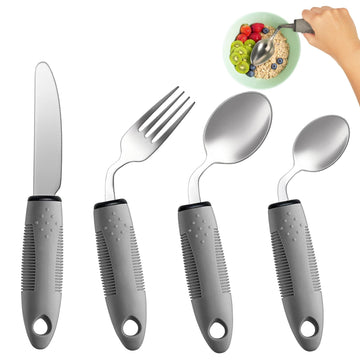 4-Piece Adaptive Utensils Set - 42° Angled Parkinsons Utensils, 2.5 oz Weighted Utensils for Tremors and Parkinsons