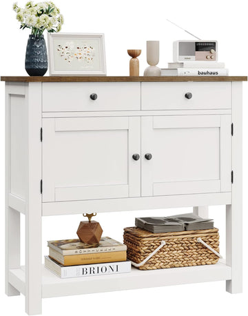 Farmhouse Console Table with 2-Door Cabinet & 2 Drawers, Coffee Bar, Entryway Table with Storage Shelf