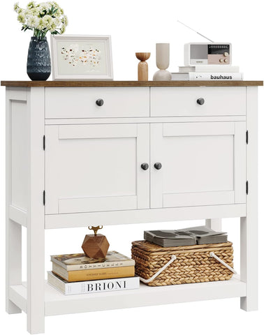 Farmhouse Console Table with 2-Door Cabinet & 2 Drawers, Coffee Bar, Entryway Table with Storage Shelf