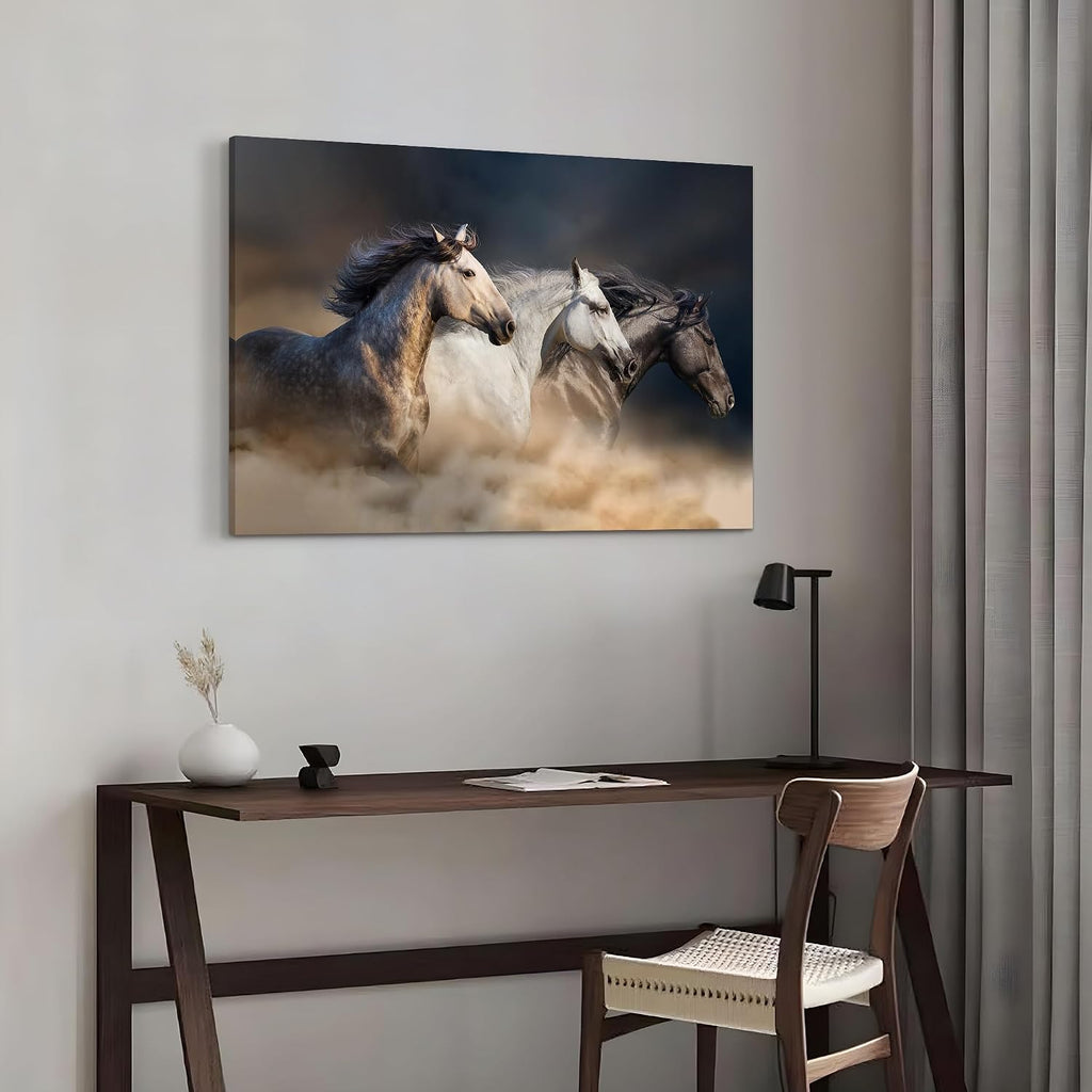 Animal Horse Canvas Wall Art: Galloping Horses Picture Farm Wildlife Photography Painting Print Equestrian Artwork