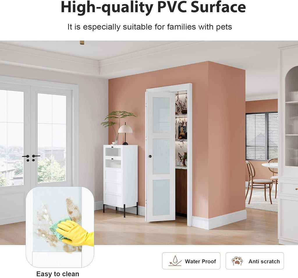 Preassembled Bi-Fold Doors, for 28"x 80" Opening,Tempered Frosted Glass Closet Folding Barn Door wit