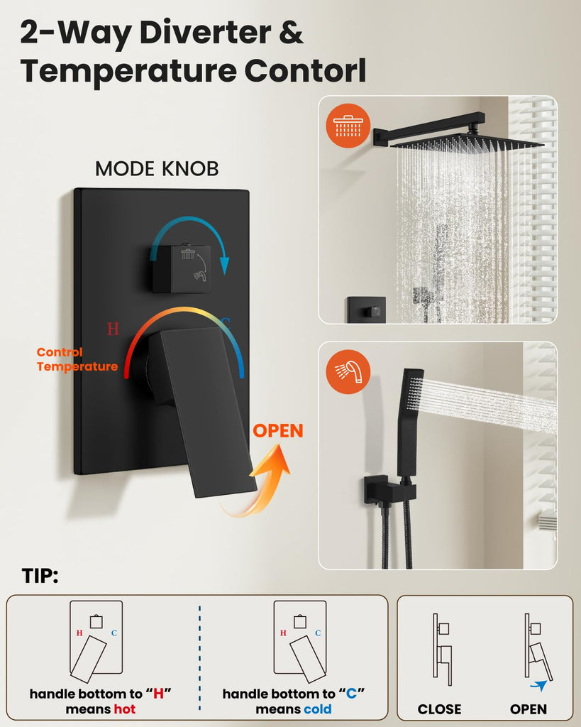 Shower Faucet Set with Handheld Spray Matte Black,12'' Head