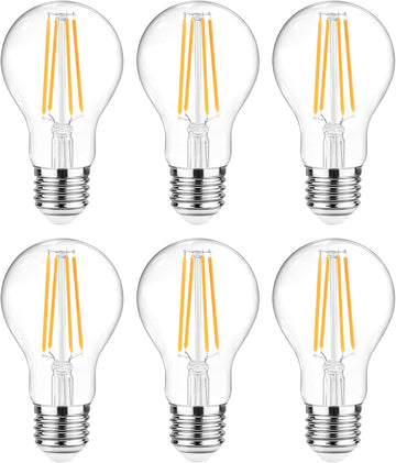 60 Watt Equivalent, E26 LED Filament Light Bulbs, Warm White 2700K, Non-Dimmable, Classic Clear Glass, A19 LED Light - Set of 6