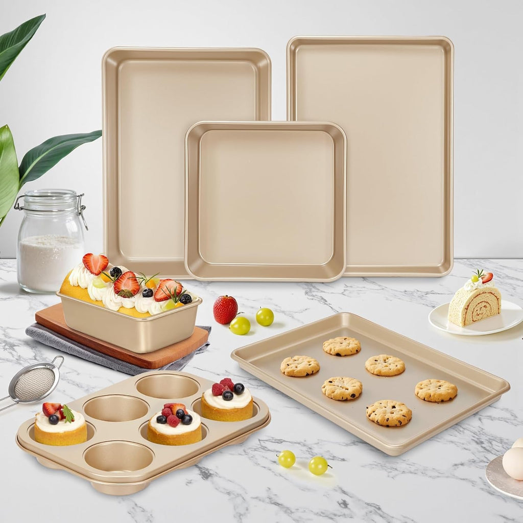 Pans Set, Nonstick Stackable Bakeware Sets, Oven Pans for Cooking, 6 Pieces Sheets Set Including Cookie Sheet, Deep