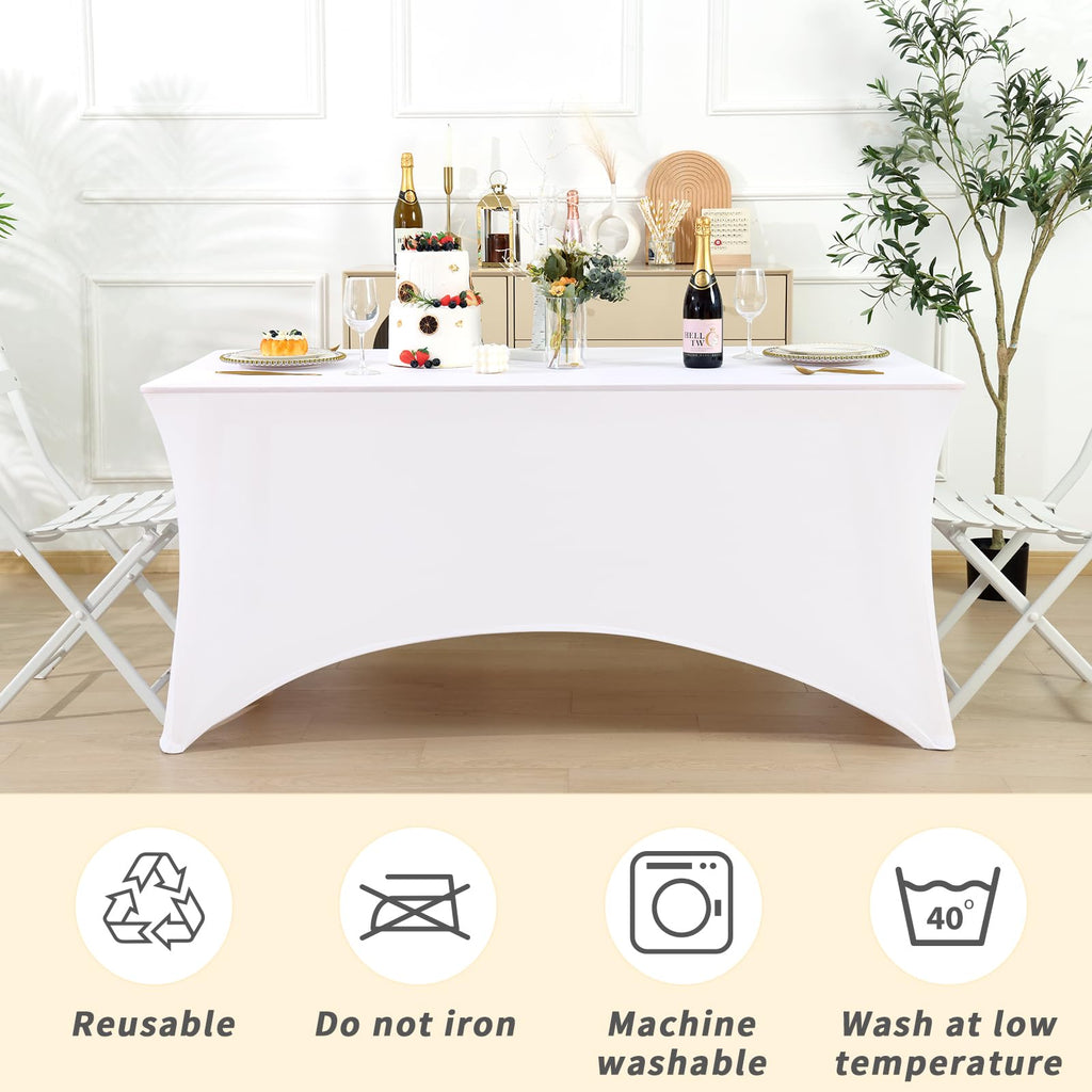 12 Pack 6FT White Tablecloth Rectangle Spandex Fitted Table Cover