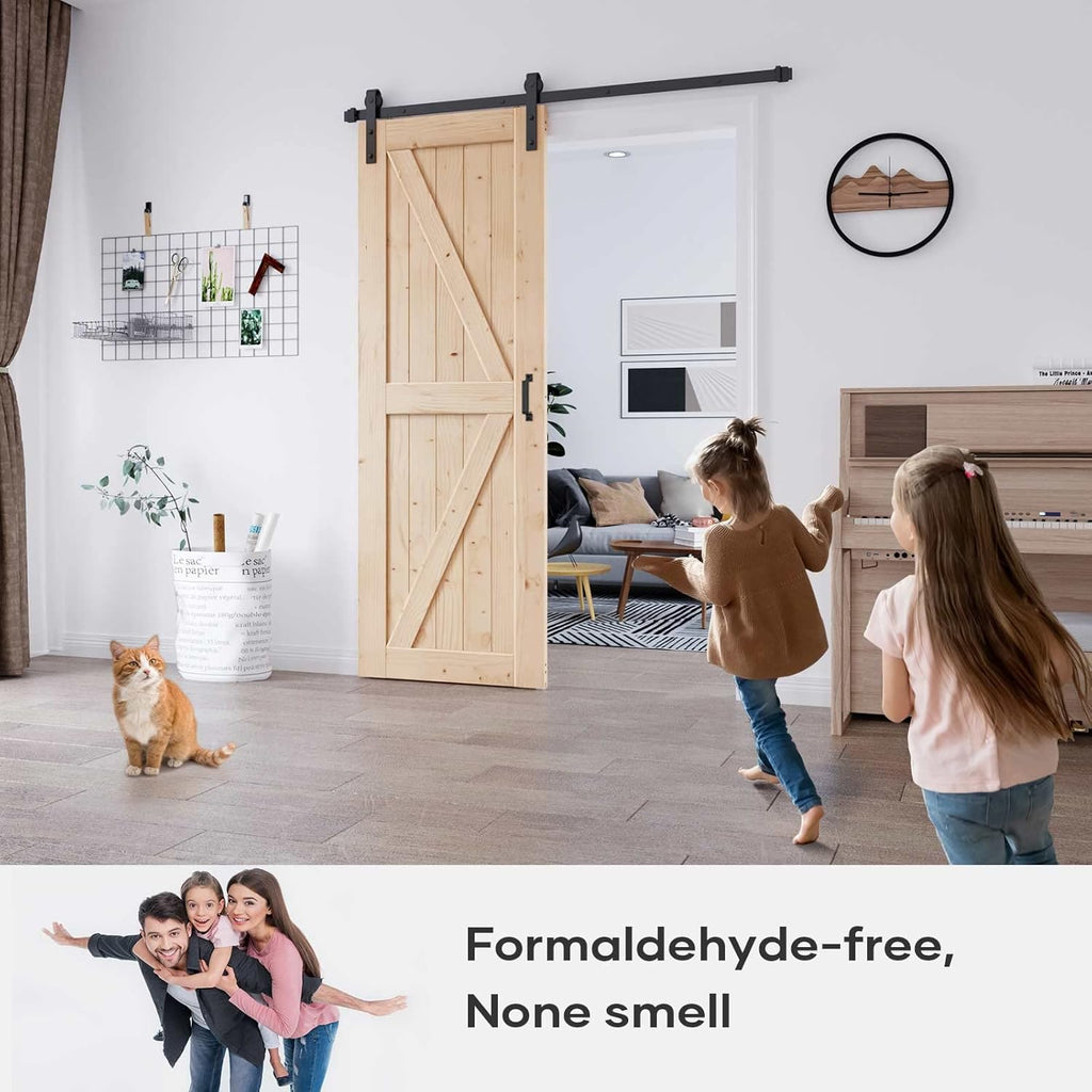 32in x 84in Sliding Barn Door with 5.5FT Barn Door Hardware Kit & Handle Included,DIY Assemblely,Eas