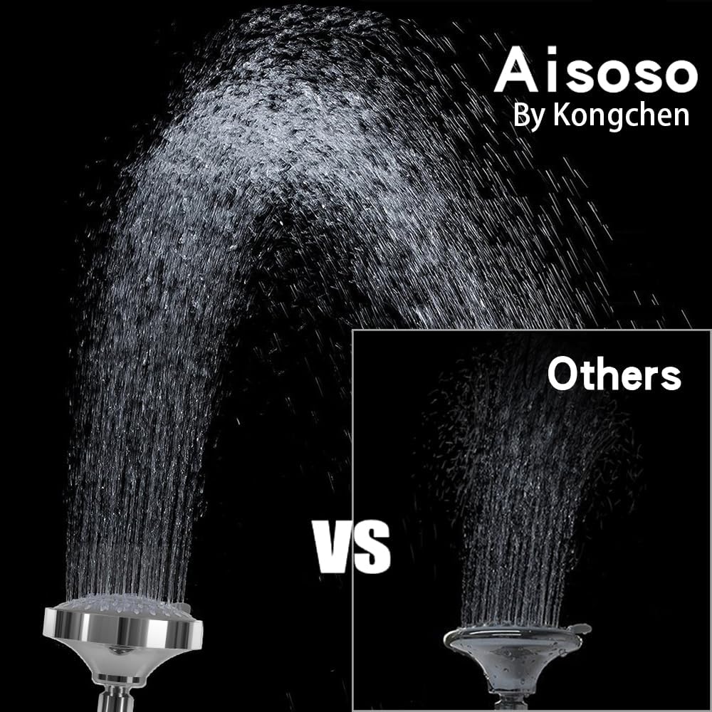 Shower Head High Pressure Rain Fixed Showerhead 5-Setting with Adjustable Metal Swivel Ball Joint