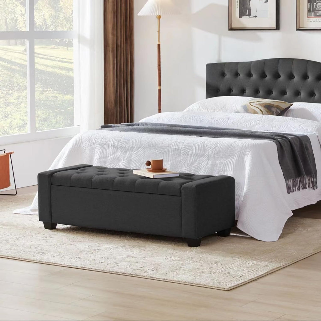 48" Ottoman with Storage, Dark Gray Storage Ottoman Bench | Upholstered Entryway Bench with Seating , Holds up to 330
